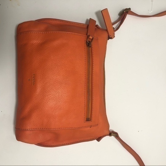Fossil orange leather crossbody messenger bag - Picture 11 of 13